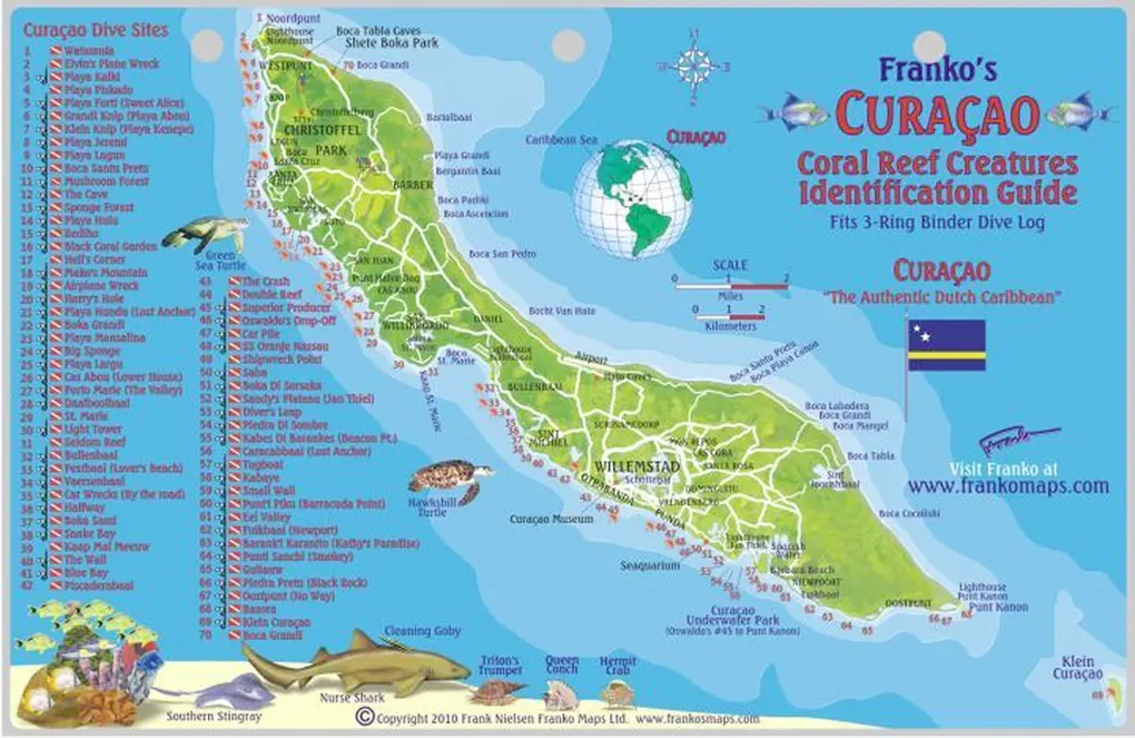 duiken in curacao kaart